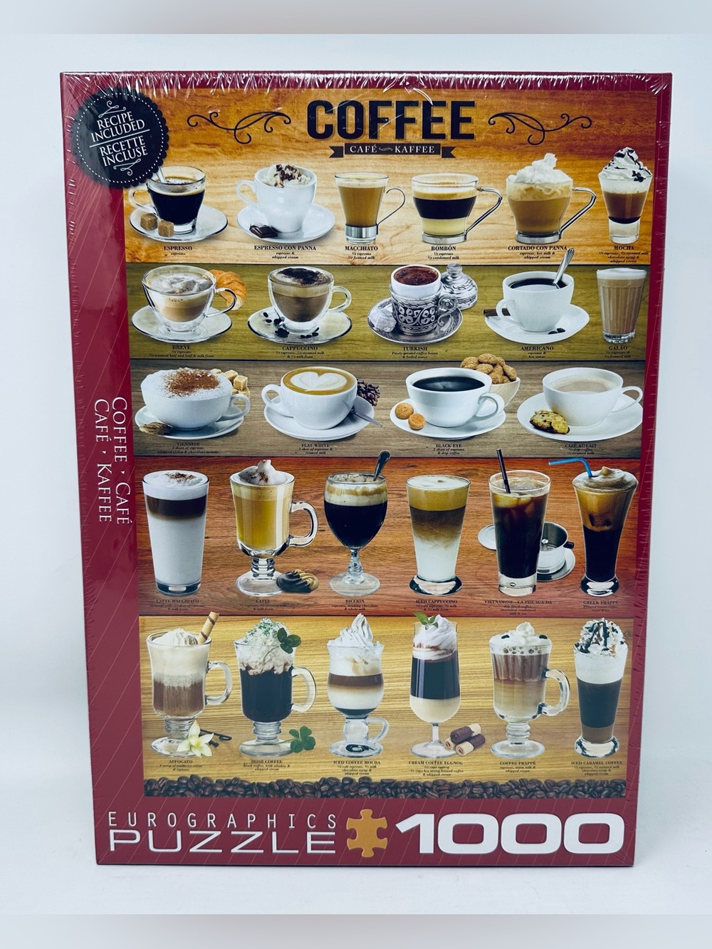 Coffee 1000 Piece Jigsaw Puzzle & Recipe Eurographics 19 3/4 x 26 5/8 in. Sealed